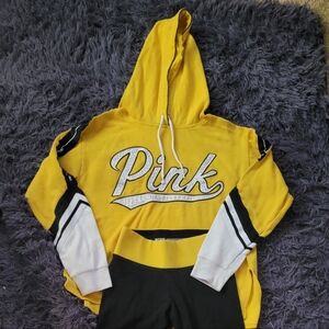 PINK Yellow & Black Hoodie and Leggings Set